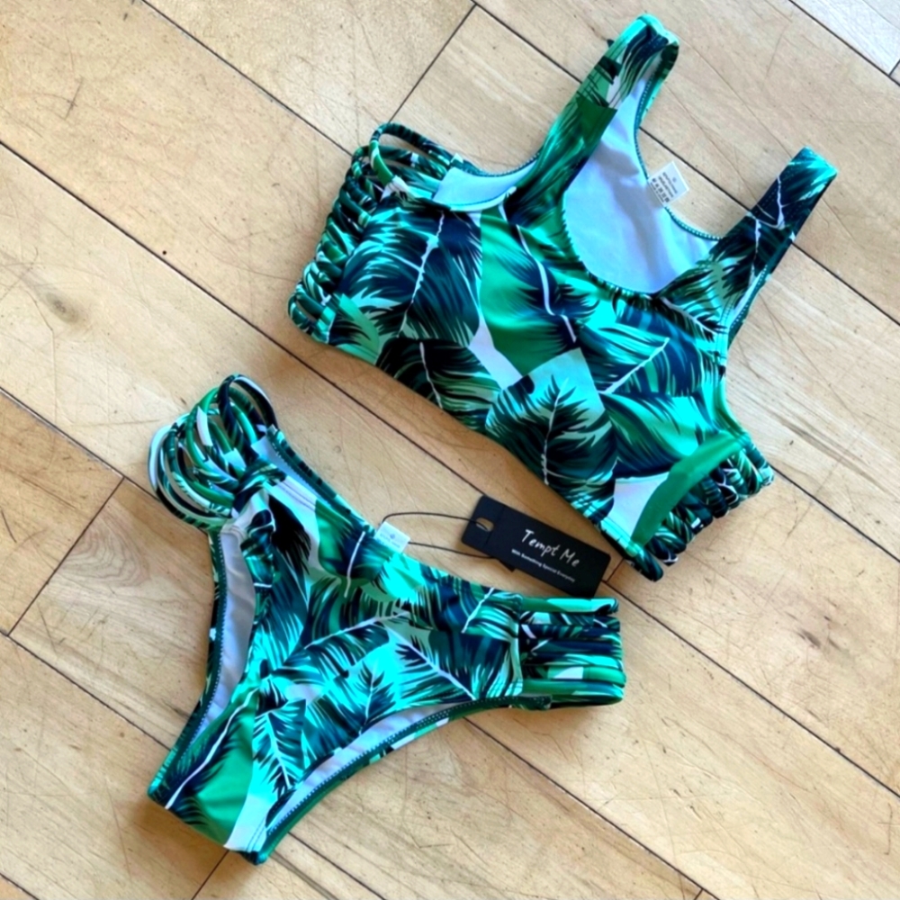 NWT Tempt Me Jungle Print Two-Piece Bikini Swim Suit Size S Small